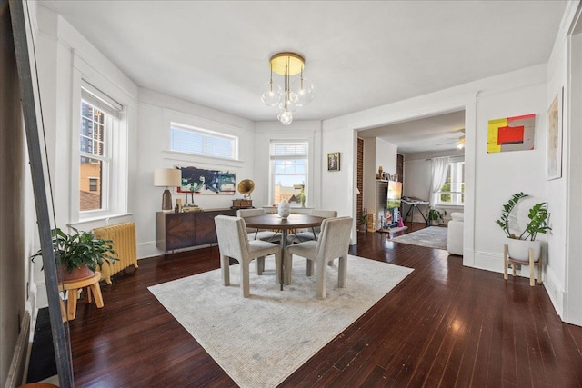 27 Locust Ave Unit 4N, New Rochelle, NY 10801 - dining space featuring radiator heating unit, dark wood finished floors, plenty of natural light, and baseboards