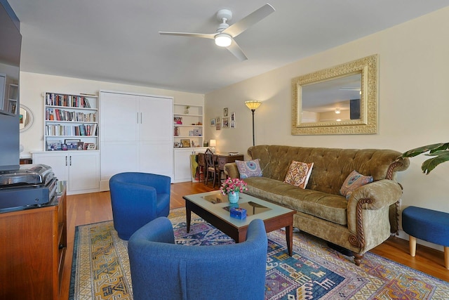 103 Gedney St Unit 2N, Nyack, NY 10960 - living room with ceiling fan, wood finished floors, and built in features