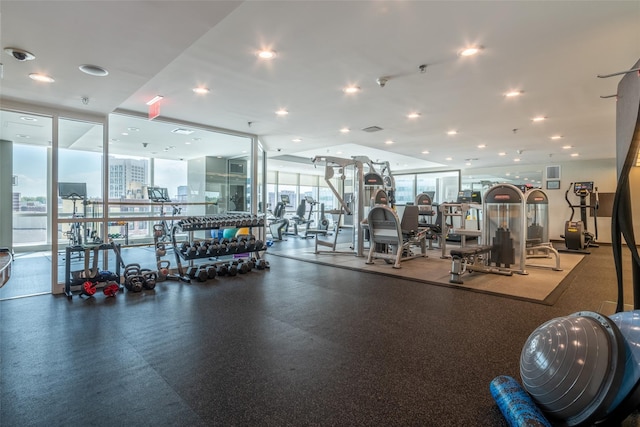 5 Renaissance Sq Unit 17B, White Plains, NY 10601 - workout area with recessed lighting and floor to ceiling windows
