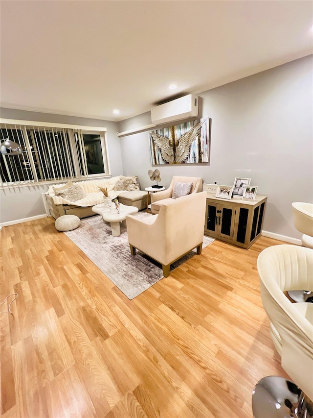 5-41 117th St, College Point, NY 11356 - living area featuring a wall mounted AC, wood finished floors, recessed lighting, and baseboards