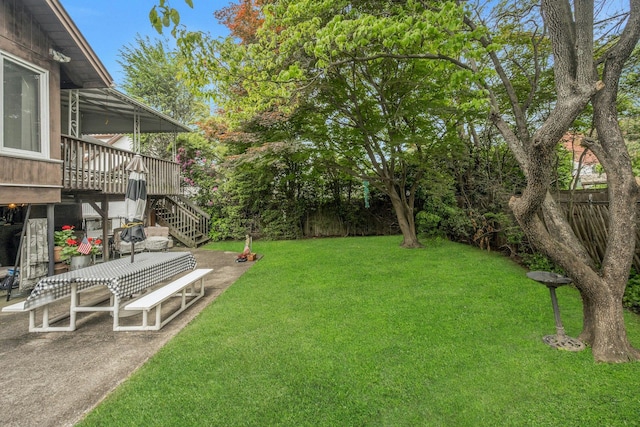 115 Fowler Ave, Yonkers, NY 10701 - view of yard with a patio, a wooden deck, and stairway