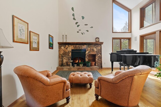 20 Old Farm Ln, Garrison, NY 10524 - living room with a high ceiling, wood finished floors, and a fireplace