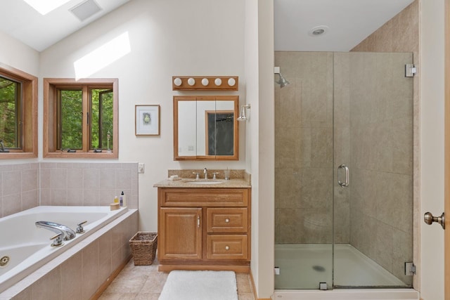 20 Old Farm Ln, Garrison, NY 10524 - full bath with a shower stall, a bath, vanity, and tile patterned floors