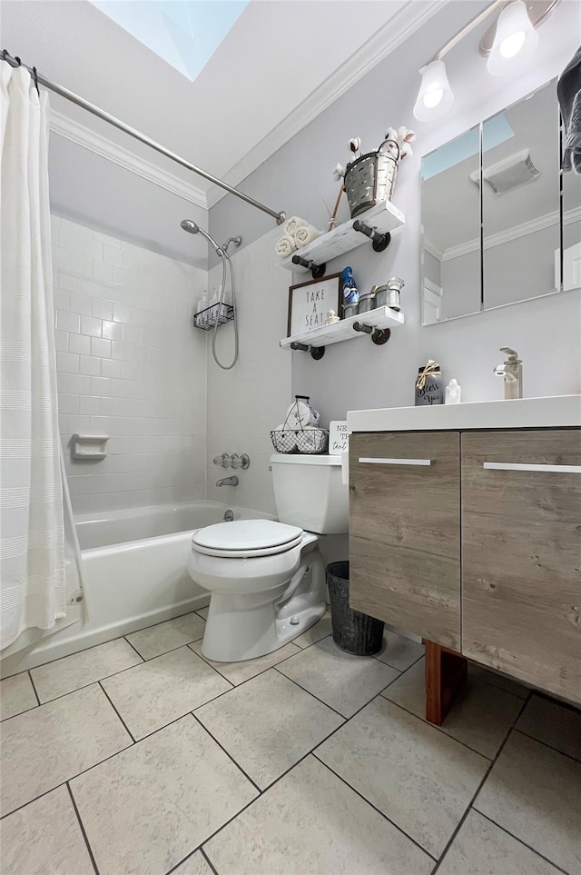 20 Shale Dr, Wappingers Falls, NY 12590 - full bathroom featuring shower / bath combo, ornamental molding, toilet, tile patterned flooring, and vanity