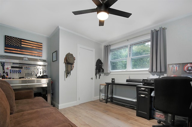 20 Shale Dr, Wappingers Falls, NY 12590 - home office with ornamental molding, light wood-style floors, a ceiling fan, and baseboards