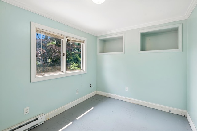17 Tulip Rd, Rocky Point, NY 11778 - spare room featuring a baseboard heating unit, baseboards, and crown molding