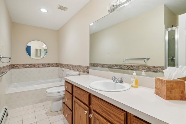 30 Joyces Way, Bay Shore, NY 11706 - full bathroom featuring tile patterned flooring, vanity, a garden tub, toilet, and a baseboard radiator
