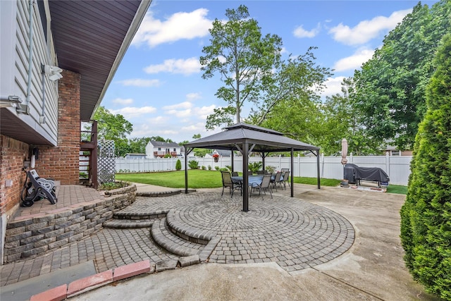 24 Sugarwood Ln, Commack, NY 11725 - view of patio featuring a gazebo, outdoor dining space, and a grill
