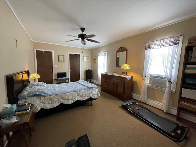 42 Saint Marks Ave, Freeport, NY 11520 - bedroom with cooling unit, carpet, ceiling fan, and baseboards