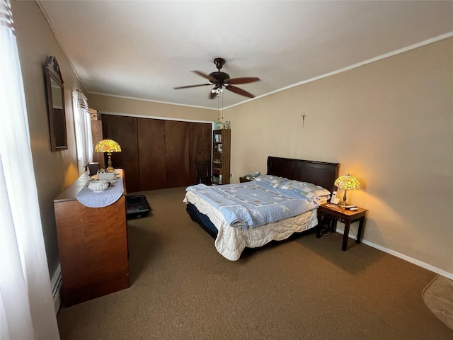 42 Saint Marks Ave, Freeport, NY 11520 - carpeted bedroom featuring baseboards, a closet, ceiling fan, and crown molding