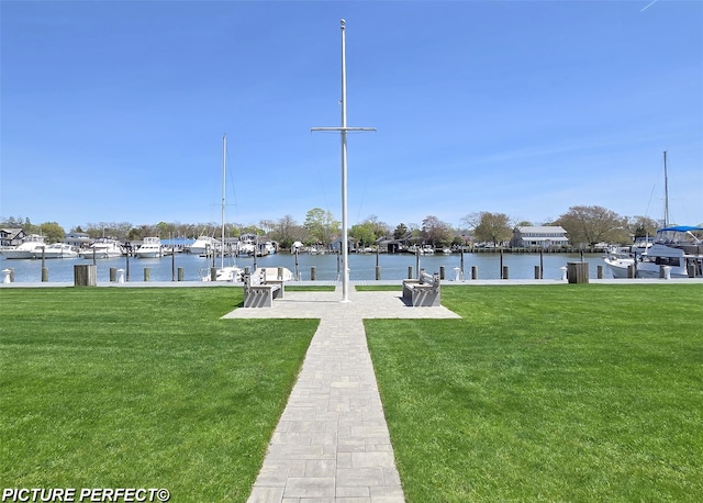 263 River Ave Unit 52, Patchogue, NY 11772 - view of home's community with a dock, a lawn, and a water view