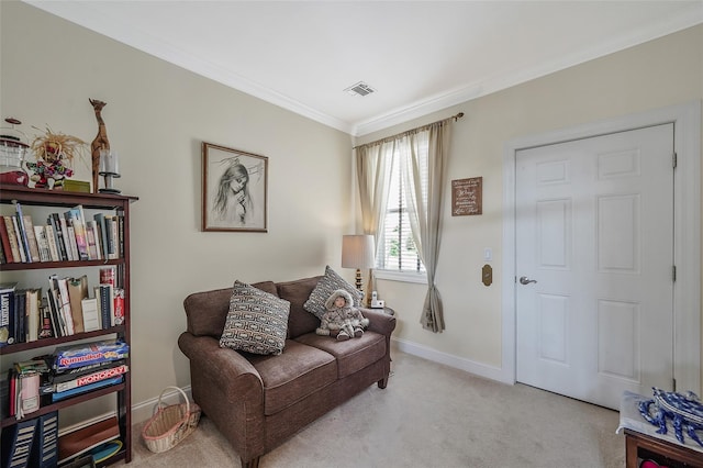 23 Sonata Ct, Lake Grove, NY 11755 - sitting room with crown molding, light carpet, and baseboards