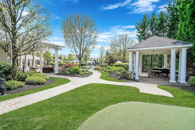 23 Sonata Ct, Lake Grove, NY 11755 - surrounding community with a gazebo, a pergola, a lawn, and a patio