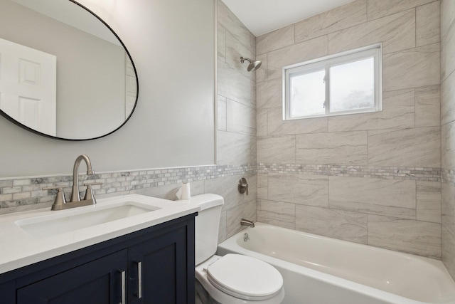 17 21 St Ave, Bay Shore, NY 11706 - bathroom with toilet, shower / washtub combination, vanity, and tile walls