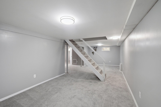 17 21 St Ave, Bay Shore, NY 11706 - finished basement with stairway, carpet, and baseboards