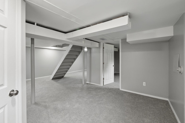 17 21 St Ave, Bay Shore, NY 11706 - finished below grade area featuring carpet, baseboards, and stairs