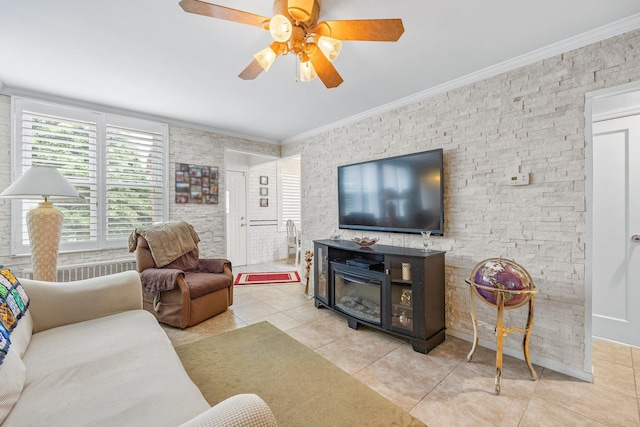 64-30 73rd Pl, Middle Village, NY 11379 - tiled living room with ornamental molding and ceiling fan