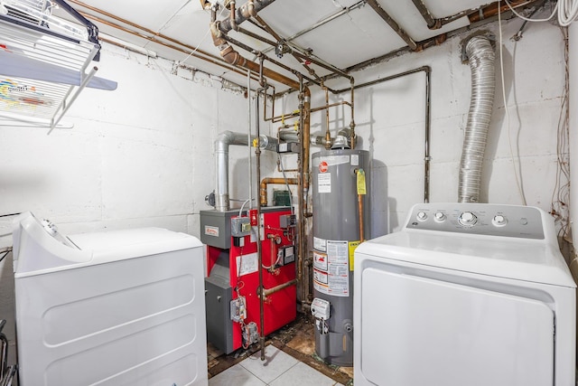 64-30 73rd Pl, Middle Village, NY 11379 - laundry room featuring washer / clothes dryer, gas water heater, and a heating unit