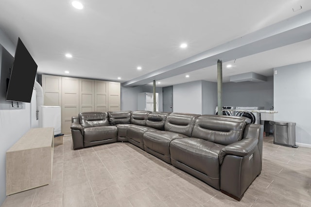 14-50 141st St, Whitestone, NY 11357 - cinema room with recessed lighting and light wood finished floors