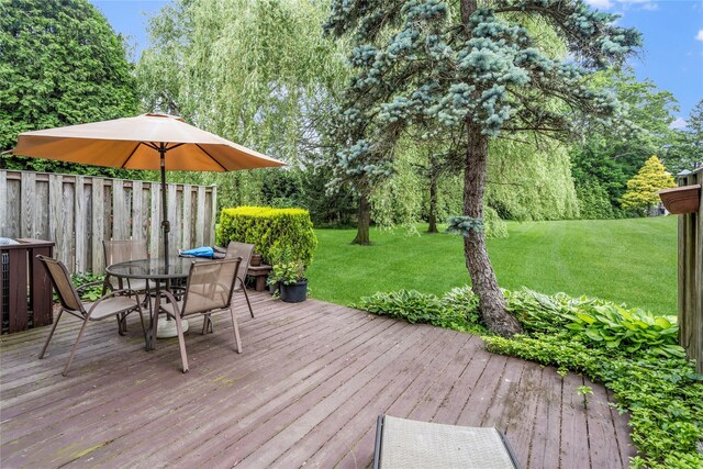 38 The Mews, Syosset, NY 11791 - wooden terrace featuring outdoor dining space and a lawn