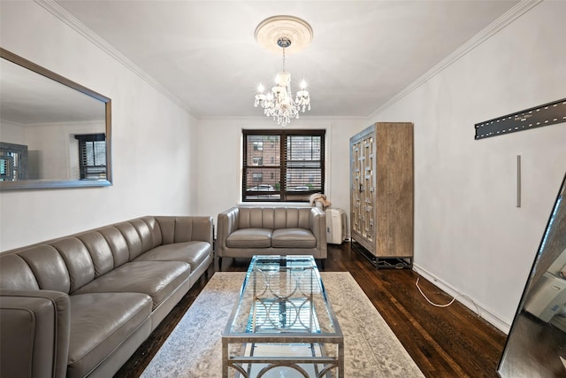 7607 Ditmars Blvd Unit 1, East Elmhurst, NY 11370 - living room featuring dark wood finished floors, a chandelier, and crown molding