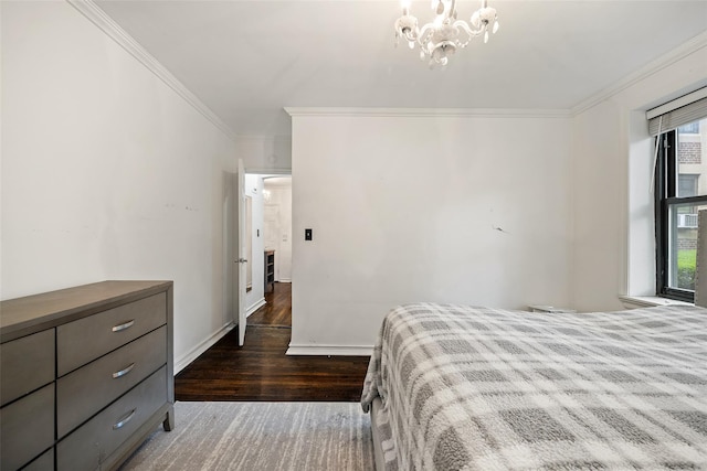 7607 Ditmars Blvd Unit 1, East Elmhurst, NY 11370 - bedroom with wood finished floors, ornamental molding, multiple windows, a chandelier, and baseboards