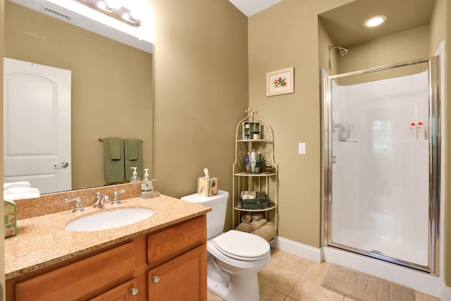 390 Lakeside Rd, Newburgh, NY 12550 - full bath featuring a stall shower, vanity, toilet, tile patterned floors, and baseboards