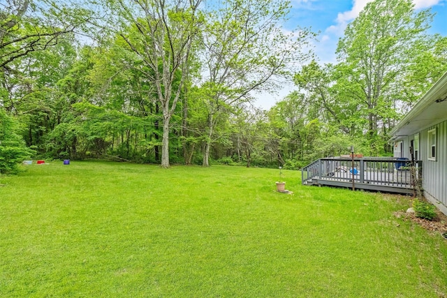 218 Johnson Rd, Wingdale, NY 12594 - view of grassy yard featuring a deck
