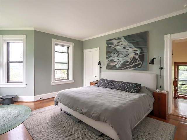 511 Grand Ave, Newburgh, NY 12550 - bedroom with wood finished floors, crown molding, and baseboards