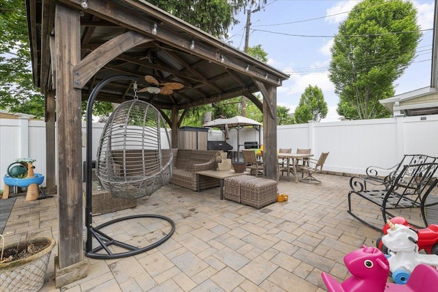 3363 Emeric Ave, Wantagh, NY 11793 - fenced backyard featuring a gazebo, outdoor dining space, and a patio area