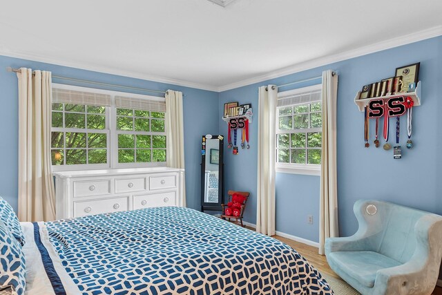 2 Shady Meadow Ln, Syosset, NY 11791 - bedroom with crown molding, baseboards, and light wood-type flooring