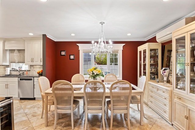 6 W Shore Rd, Bay Shore, NY 11706 - dining space with a chandelier, recessed lighting, and crown molding