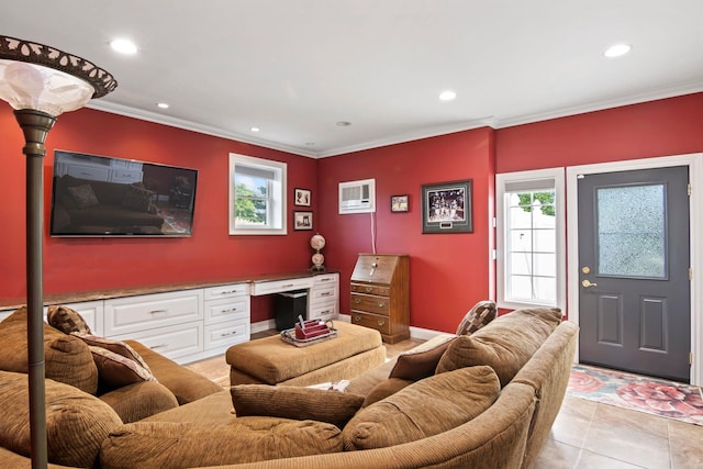 6 W Shore Rd, Bay Shore, NY 11706 - living area with recessed lighting, crown molding, and baseboards