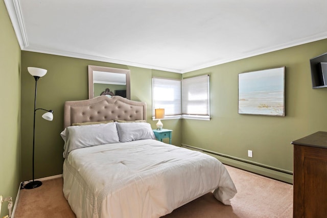 6 W Shore Rd, Bay Shore, NY 11706 - carpeted bedroom featuring crown molding, a baseboard radiator, and baseboards