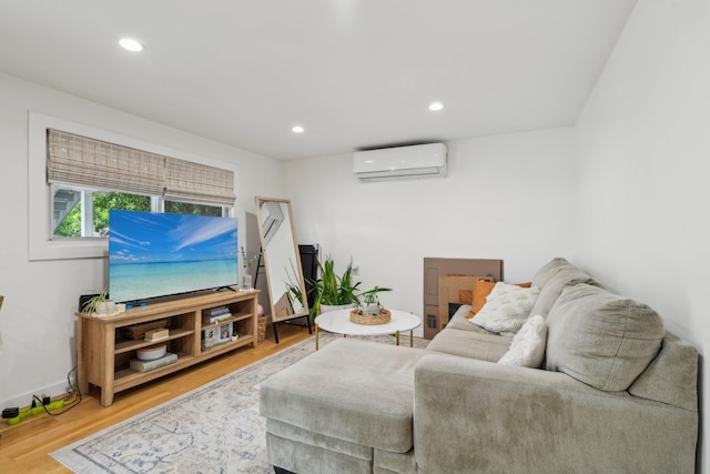 872 Main St, Farmingdale, NY 11735 - living area featuring a wall mounted AC, wood finished floors, recessed lighting, and baseboards