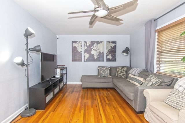 251-10 71st Rd Unit 30A, Bellerose, NY 11426 - living room with a ceiling fan, wood finished floors, and baseboards