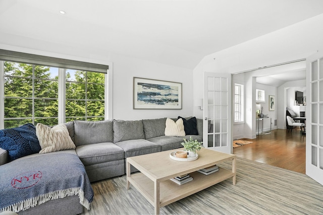 27 Lavender Ln, Rye Brook, NY 10573 - living area with french doors, wood finished floors, and lofted ceiling