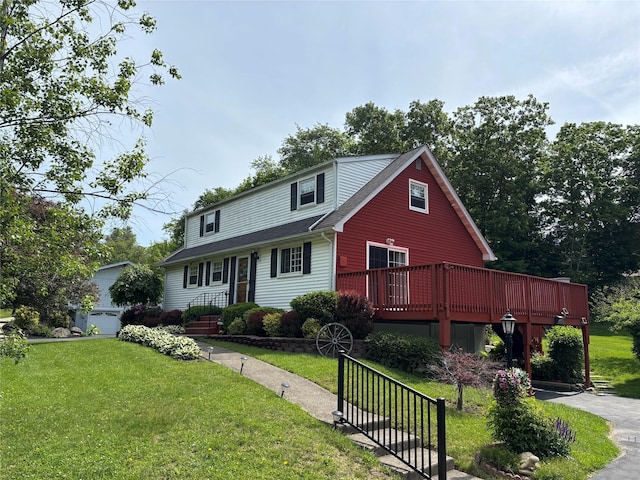 6 Windmill Rd, Poughkeepsie, NY 12601 - traditional-style house featuring a front lawn and a wooden deck