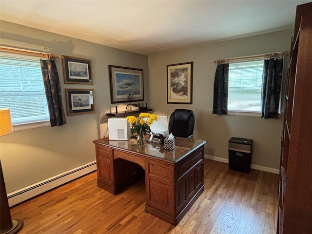 6 Windmill Rd, Poughkeepsie, NY 12601 - office area with a baseboard radiator, light wood-type flooring, and baseboards