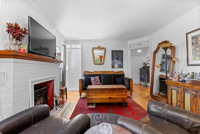 37 Centre St, Bronx, NY 10464 - living room with wood finished floors, a fireplace, and crown molding
