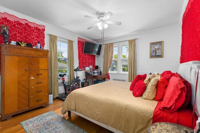 37 Centre St, Bronx, NY 10464 - bedroom featuring crown molding, wood finished floors, multiple windows, ceiling fan, and radiator