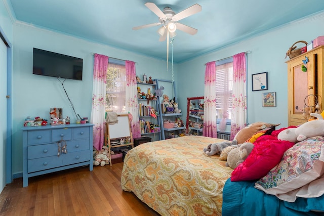 37 Centre St, Bronx, NY 10464 - bedroom featuring multiple windows, hardwood / wood-style flooring, crown molding, and ceiling fan