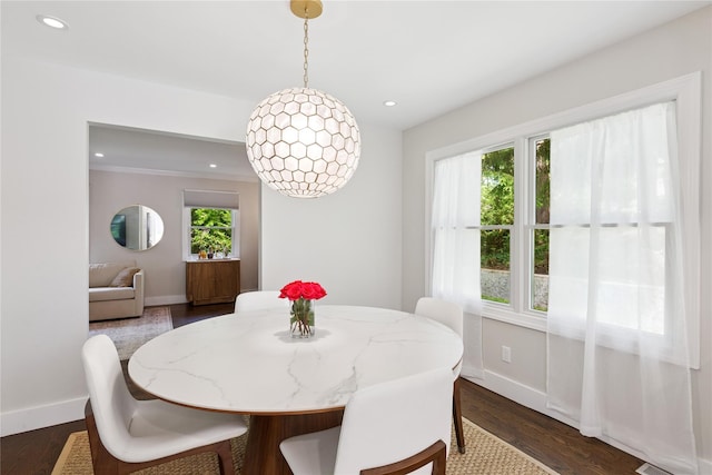 79 Oakside Rd, Smithtown, NY 11787 - dining space with recessed lighting and dark wood finished floors