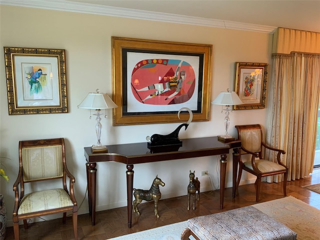 26910 Grand Central Pkwy Unit 8N, Floral Park, NY 11005 - sitting room featuring crown molding and baseboards