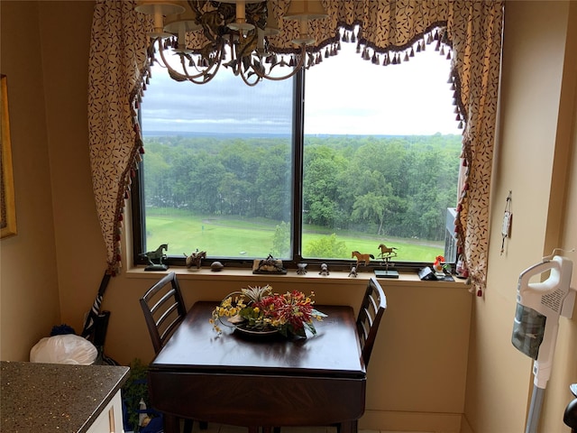 26910 Grand Central Pkwy Unit 8N, Floral Park, NY 11005 - dining space with plenty of natural light, a chandelier, and a forest view
