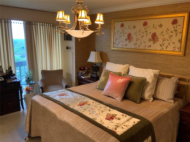 26910 Grand Central Pkwy Unit 8N, Floral Park, NY 11005 - bedroom with a chandelier and ornamental molding