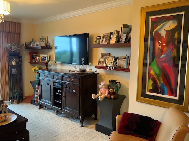 26910 Grand Central Pkwy Unit 8N, Floral Park, NY 11005 - living area with crown molding and light colored carpet