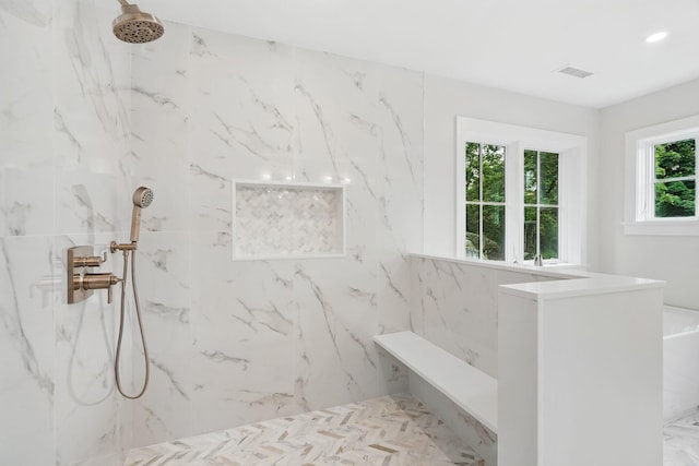 2 Lavender Ln, Rye, NY 10580 - full bath featuring a marble finish shower and marble tiled floors