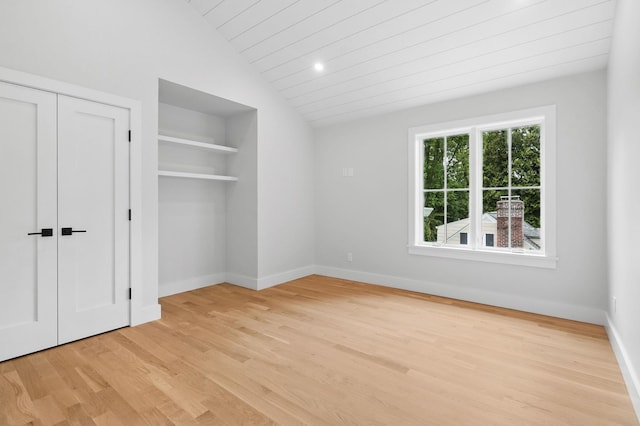 2 Lavender Ln, Rye, NY 10580 - unfurnished bedroom with vaulted ceiling, light wood-style flooring, baseboards, and wooden ceiling