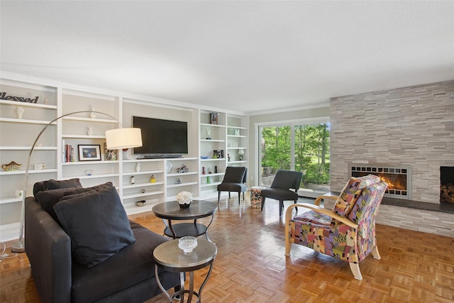 304 Heritage Hls Unit C, Somers, NY 10589 - living room with built in features and a tile fireplace